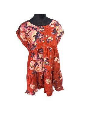 Free People Harper Floral Corduroy Mini Dress Orange Pink Tiered Boho Medium
